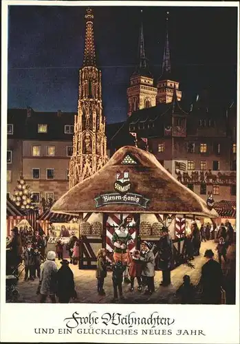 Nuernberg Christkindles Markt St. Sebalduskirche Schoener Brunnen Honig und Lebkuchenhaus Neujahrskarte Kat. Nuernberg