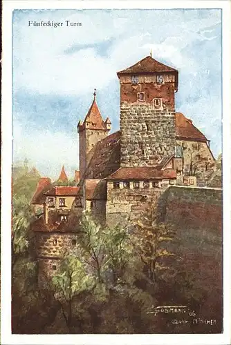 Nuernberg Fuenfeckiger Turm Kuenstlerkarte Paul Sollmann Kat. Nuernberg