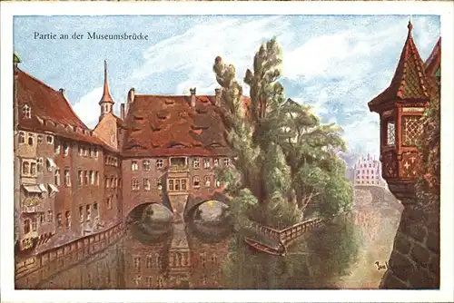 Nuernberg Partie an der Museumsbruecke Kuenstlerkarte Paul Sollmann Kat. Nuernberg