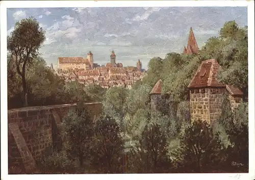 Nuernberg Burg Blick vom Spittlertor Kuenstlerkarte nach Originalgemaelde von M. Ohmayer Kat. Nuernberg