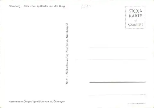 Nuernberg Burg Blick vom Spittlertor Kuenstlerkarte nach Originalgemaelde von M. Ohmayer Kat. Nuernberg