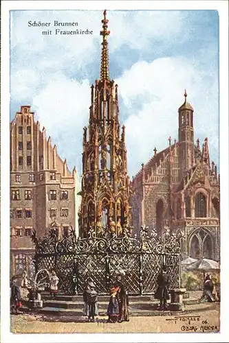 Nuernberg Schoener Brunnen Frauenkirche Kuenstlerkarte Paul Sollmann Kat. Nuernberg