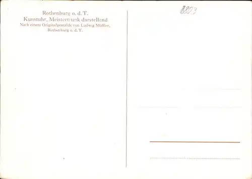 Rothenburg Tauber Kunstuhr an ehemaligen Ratstrinkstube Meistertrunk nach Originalgemaelde von Ludwig Moessler Kat. Rothenburg ob der Tauber