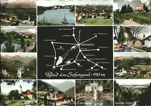 Schongau Hohenpeissenberg Lechstausee Auerberg Peiting Rottenbuch Echselbacher Bruecke Schloss Linderhof Kloster Ettal Wieskirche Koenigsschloesser Fuessen Kat. Schongau