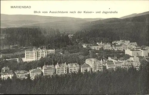 Marienbad Tschechien Blick vom Aussichtsturm nach Kaiser und Jaegerstrasse Boehmen Kat. Marianske Lazne