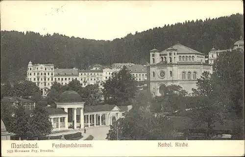 Marienbad Tschechien Ferdinandsbrunnen Katholische Kirche Boehmen Kat. Marianske Lazne