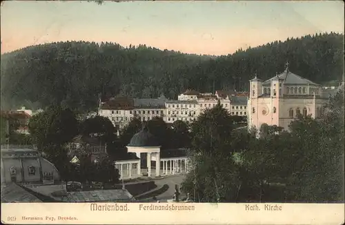 Marienbad Tschechien Ferdinandsbrunnen Katholische Kirche Boehmen Kat. Marianske Lazne