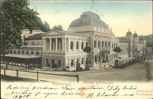 Marienbad Tschechien Cursaal und Neubad Boehmen Handkolorierte Kuenstlerkarte Kat. Marianske Lazne