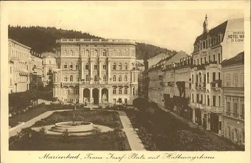 Marienbad Tschechien Kaiser Franz Josefs Platz mit Halbmayrhaus Brunnen Boehmen Kat. Marianske Lazne