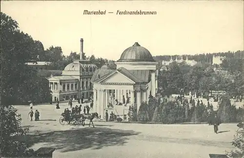 Marienbad Tschechien Ferdinandsbrunnen Pferdekutsche Boehmen Kat. Marianske Lazne