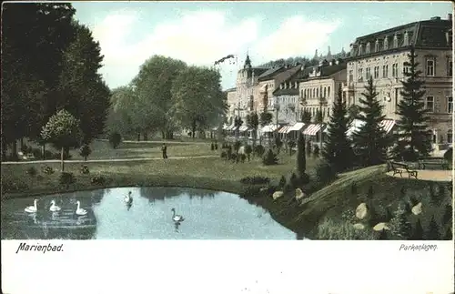 Marienbad Tschechien Parkanlagen Schwaene Boehmen Kat. Marianske Lazne