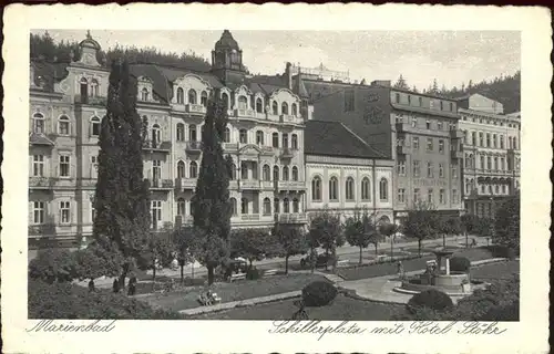 Marienbad Tschechien Schillerplatz mit Hotel Stoehr Brunnen Boehmen Kat. Marianske Lazne