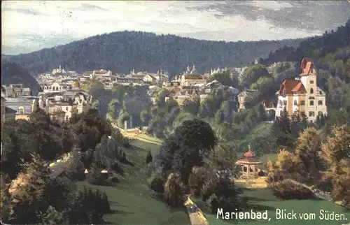 Marienbad Tschechien Teilansicht Blick von Sueden Boehmen Kuenstlerkarte Kat. Marianske Lazne