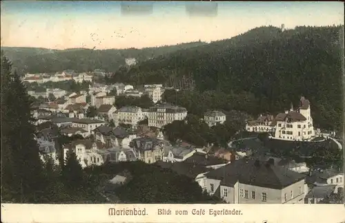 Marienbad Tschechien Blick vom Hoehenhotel Cafe Egerlaender Boehmen Kat. Marianske Lazne