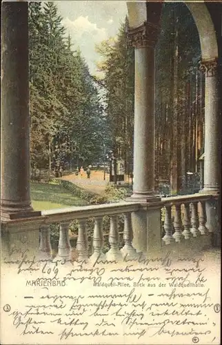 Marienbad Tschechien Waldquell Allee Blick aus der Waldquellhalle Boehmen Kat. Marianske Lazne