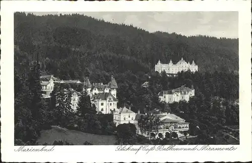 Marienbad Tschechien Blick auf Cafe Restaurant Bellevue und Hotel Miramonte Boehmen Kat. Marianske Lazne