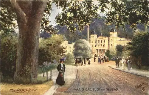 Marienbad Tschechien Blick auf Neubad Pferdekutsche Boehmen Kuenstlerkarte Charles F. Flower Kat. Marianske Lazne