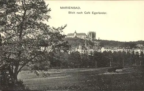 Marienbad Tschechien Blick zum Hoehenhotel Cafe Egerlaender Boehmen handkolorierte Kuenstlerkarte Kat. Marianske Lazne