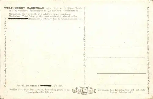 Marienbad Tschechien Blick vom Aussichtsturm Boehmen Kuenstlerkarte nach Orignal von E. Kosa Kat. Marianske Lazne