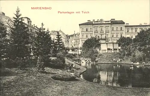 Marienbad Tschechien Parkanlagen mit Teich Boehmen Kat. Marianske Lazne