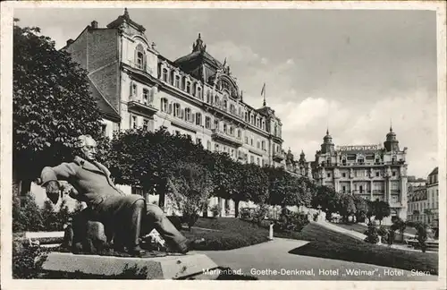 Marienbad Tschechien Goetheplatz mit Goethedenkmal Hotel Weimar Hotel Stern Boehmen Kat. Marianske Lazne