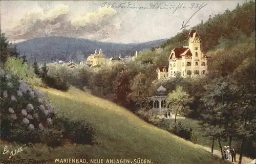 Marienbad Tschechien Neue Anlagen von Sueden Boehmen Kuenstlerkarte Kat. Marianske Lazne