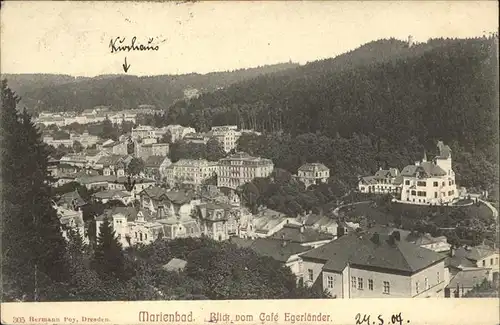 Marienbad Tschechien Blick vom Hoehenhotel Cafe Egerlaender Boehmen Kat. Marianske Lazne