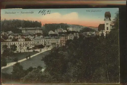 Marienbad Tschechien Kaiserstrasse mit Parkanlage Villa Luginsland Absteigequartier Sr. Majestaet Kaiser Franz Josef I. Boehmen Kat. Marianske Lazne