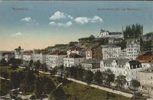 Marienbad Tschechien Bahnhofstrasse mit Hoehenhotel Cafe Egerlaender Boehmen Kat. Marianske Lazne