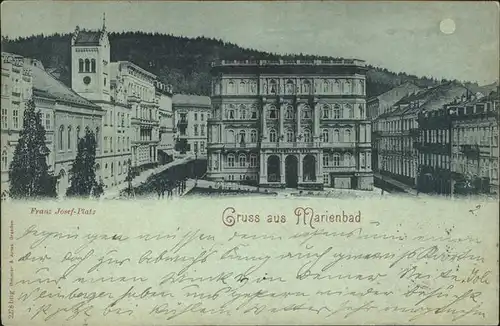 Marienbad Tschechien Kaiser Franz Josefs Platz mit Halbmayrhaus Brunnen Boehmen Kat. Marianske Lazne