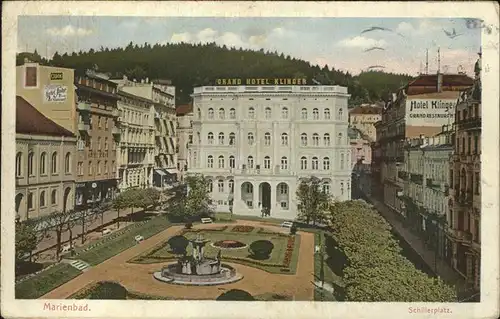 Marienbad Tschechien Schillerplatz Grand Hotel Klinger Brunnen Boehmen Kat. Marianske Lazne