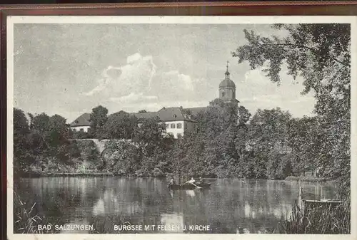 Bad Salzungen Burgsee mit Felsen und Kirche Kat. Bad Salzungen