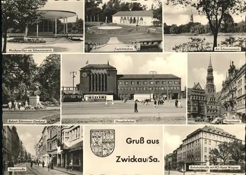 Zwickau Wappen Hauptbahnhof Markt HO Hotel Wagner Schwanenteich  Kat. Zwickau