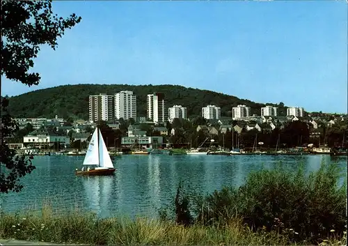 Koblenz Eulenhorst mit Stausee Segelboot Hochhaeuser Kat. Koblenz