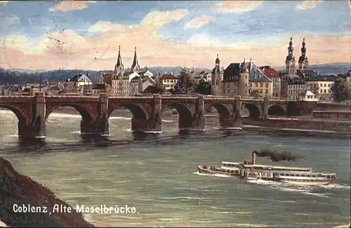 Koblenz Moselbruecke Schiff x