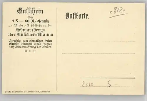 Traunstein Oberbayern Traunstein [Ed. Leopoldseder] Schwarzbergklamm ungelaufen ca. 1920 / Traunstein /Traunstein LKR