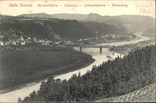 Bad Schandau Wendischfaehre Schrammsteine Winterberg Bruecke / Bad Schandau /Saechsische Schweiz-Osterzgebirge LKR
