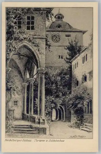 Heidelberg Kuenstler Joh. Gg. Mohr Schloss Torturm Soldatenbau  *