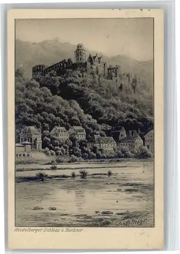 Heidelberg Schloss Karlstor Originalzeichnung Joh. Gg. Mohr x