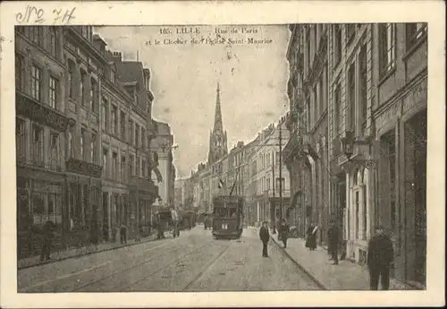 Lille Rue Paris Clocher Eglise Kirche Saint-Maurice Strassenbahn x