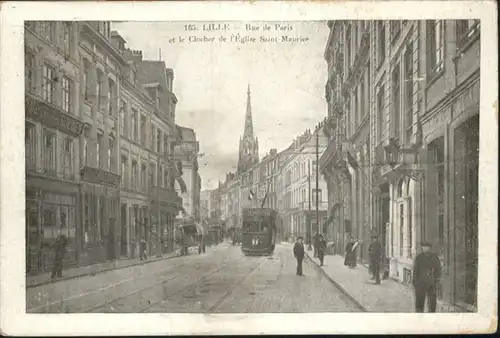 Lille Rue Paris Clocher Eglise Kirche Saint-Maurice Strassenbahn x