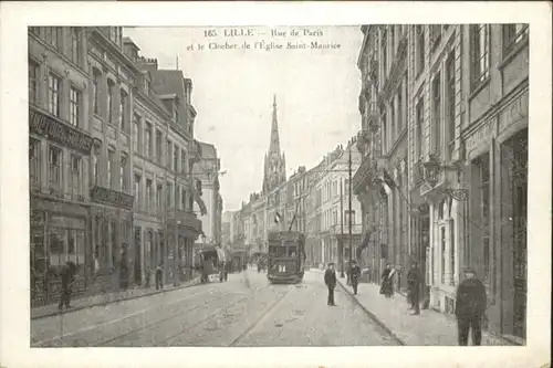 Lille Rue Paris Clocher Eglise Kirche Saint-Maurice Strassenbahn *