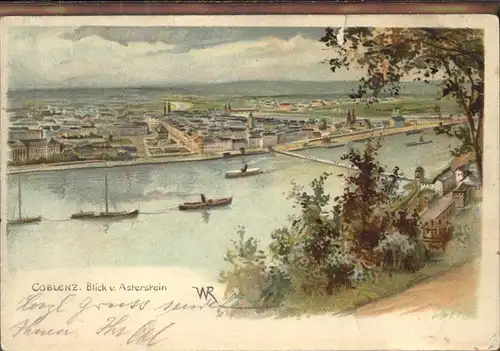 Koblenz Blick von Astersrein Kuenstlerkarte