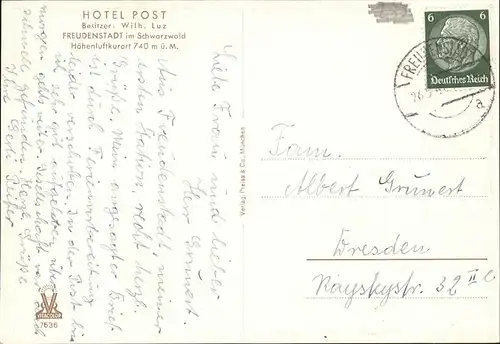 Freudenstadt Hotel Post Innenansicht Kat. Freudenstadt