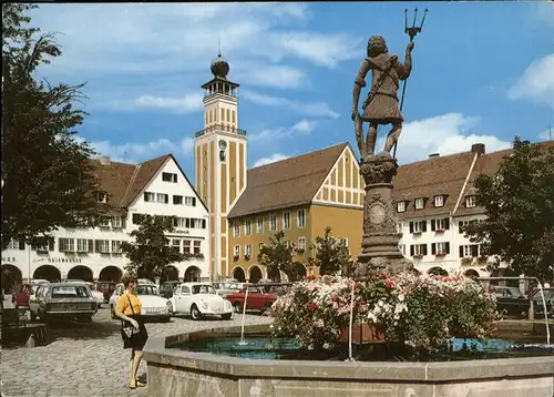 Freudenstadt Marktplatz Rathaus Brunnen Autos Kat. Freudenstadt