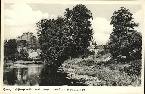 Greiz Thueringen Partie an der Elster Schloss Kat. Greiz