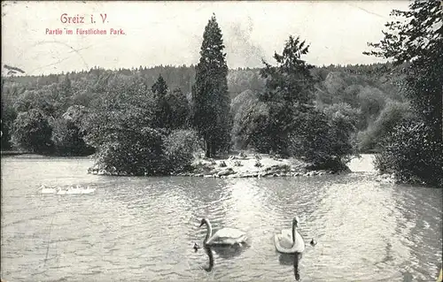 Greiz Thueringen Partie im Fuerstlichen Park Schwanenteich Kat. Greiz