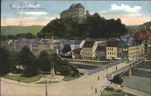 Greiz Thueringen Blick auf oberes Schloss Elster Bruecke Denkmal Kat. Greiz