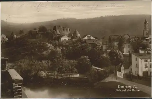 Elsterberg Vogtland Blick auf Burgruine Kirche Trinks Postkarte Kat. Elsterberg Vogtland