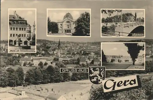 Gera Markt Simsonbrunnen Theater Stalinbruecke Park Wappen Kat. Gera